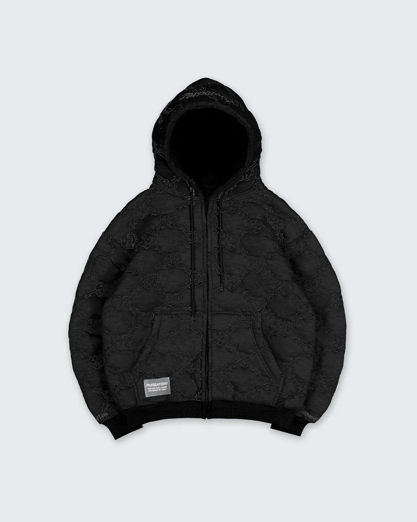 Quilted Zip Up Hoodie - Black